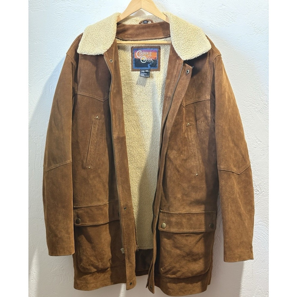 Cripple Creek Cattleman Jacket‎ Coat Suede Leather Brown Mens XXL Sherpa Western